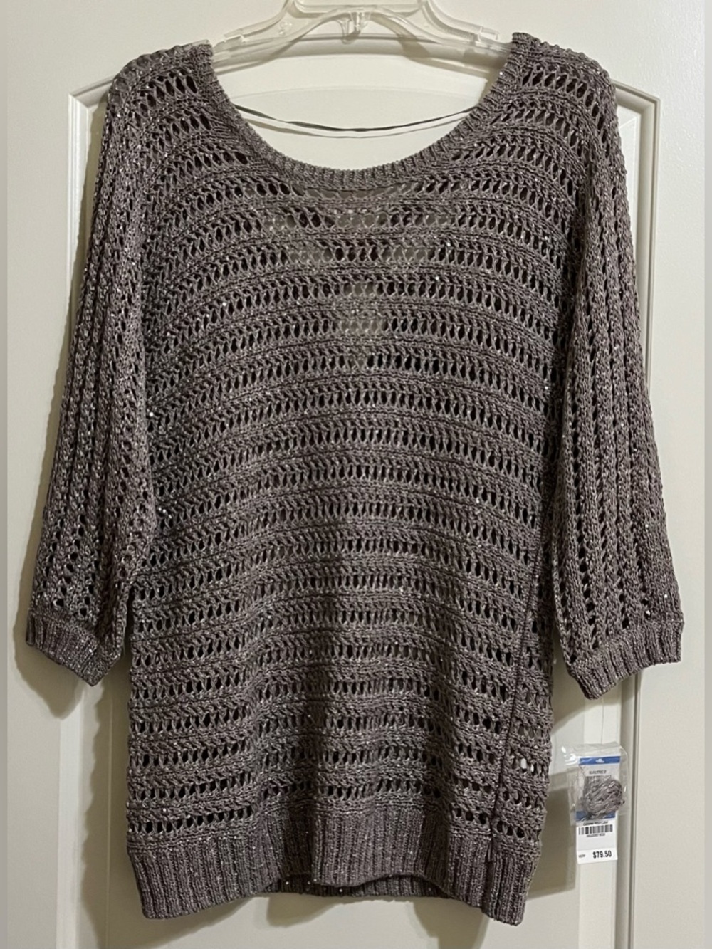NWT INC International Concepts Women’s Taupe Sparkle Crochet Crisscross XL